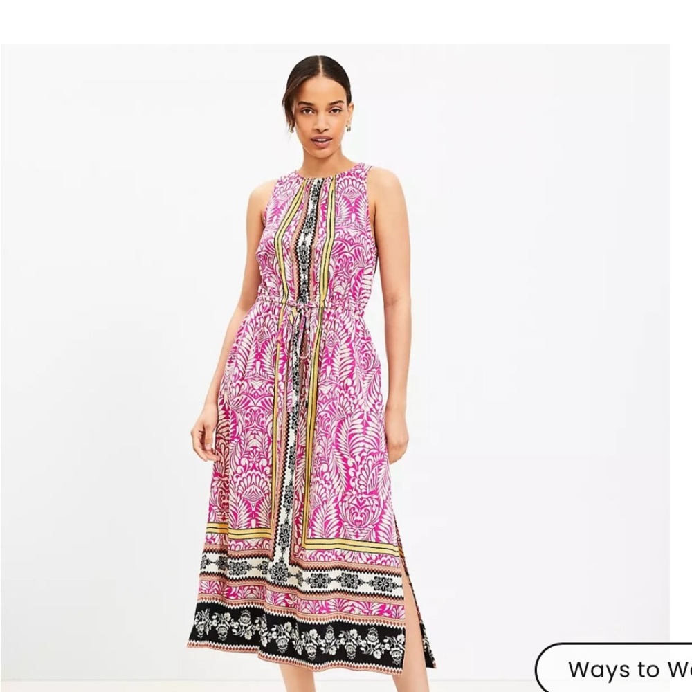 Loft Pink and off White Patterned Maxi Dress